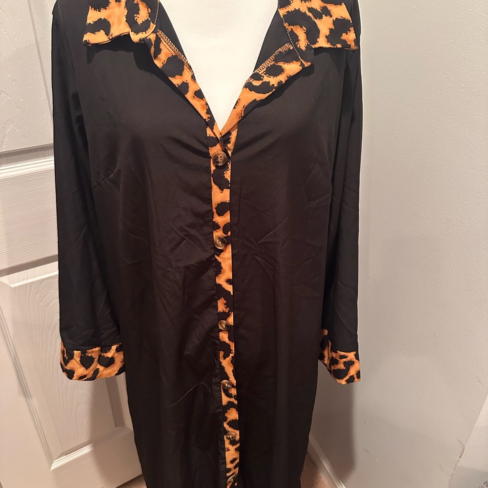 SHEIN Black and Orange Animal Print Button-Up Dress- Size 3x